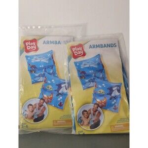 2 Pack Inflatable Armbands Kids Swim Arm Floaties Ages 3-6 - Sea Animals